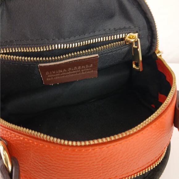 Divina Firenze Orange Pebbled Leather Convertible Top Handle Backpack Crossbody - Picture 6 of 8